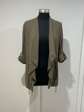 Zara Olive Open-Front Draped Jacket